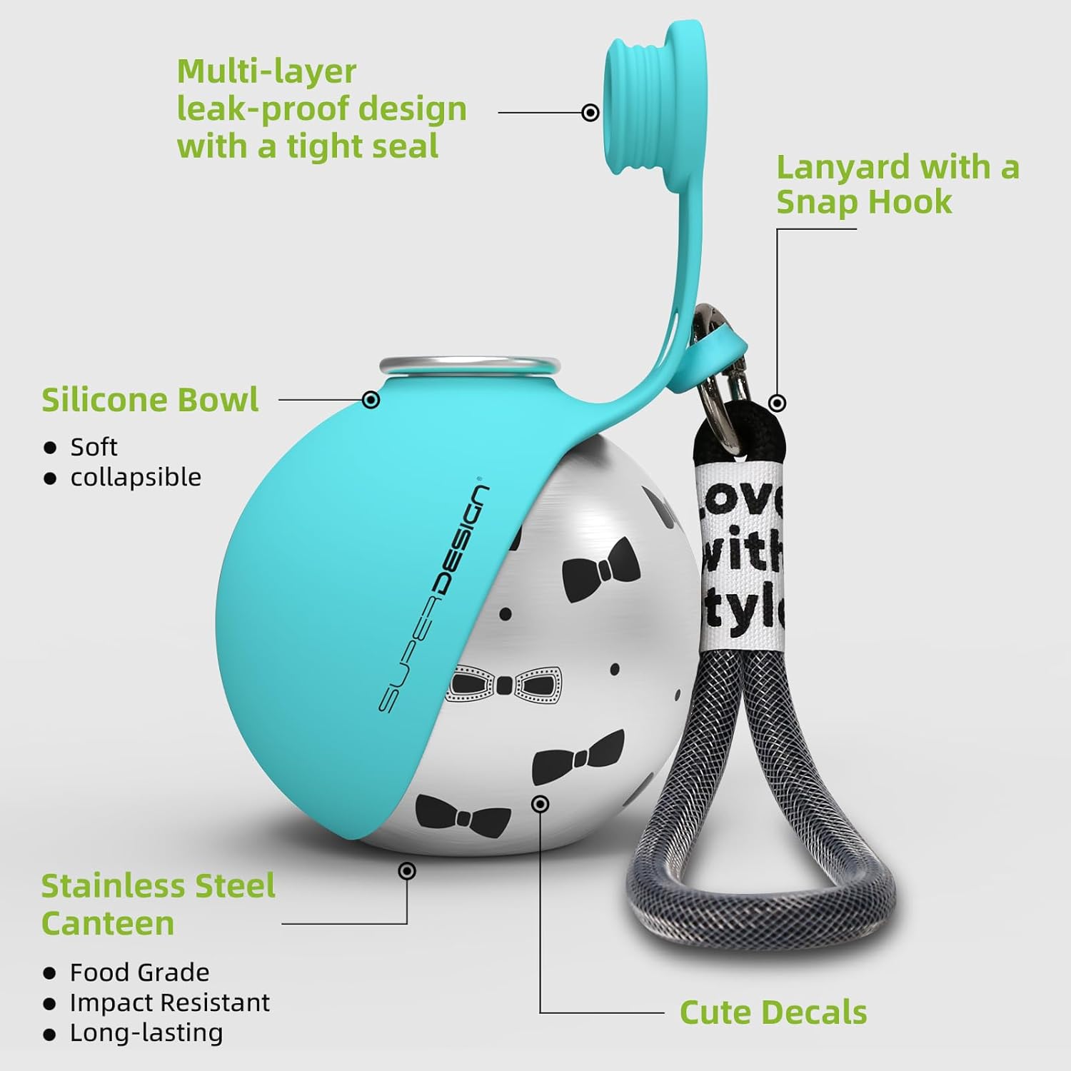 2-in-1 Portable Dog Water Bottle for Small Dogs - Leak-Proof & Compact Dog Travel Water Bottle -Stainless Steel Bottle & Silicone Bowl - Ideal for Walking, Hiking & Travels(10 fl oz, Blue)